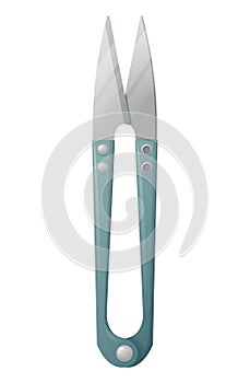 Thread trimming tool on a white background. Sewing scissors. Tool of a seamstress, dressmaker, fashion designer.