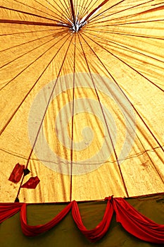 Threadbare tent of traveling circus