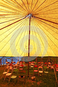 Threadbare tent of traveling circus