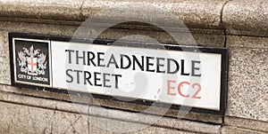 Threadneedle Street street sign in the City of London