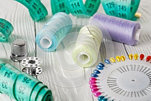 Threads colored and needle reel all for sewing