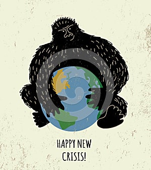 Threat world crisis placard black gorilla color earth.