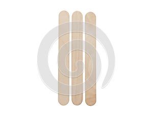 Three (3) tally marks symbol made from wooden ice cream stick isolated on white
