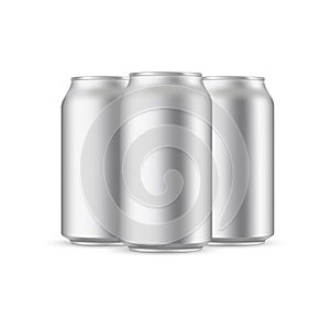 Three 330ml aluminium cans mockup isolated on white background