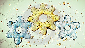 Three 3d gears made of oil. 3d illustration