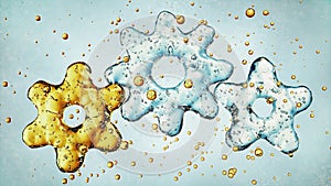 Three 3d gears made of water. 3d illustration