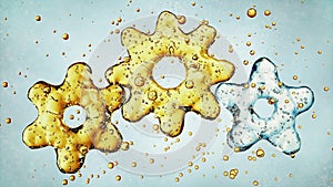 Three 3d gears made of water. 3d illustration