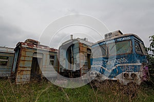 Three abandoned trains