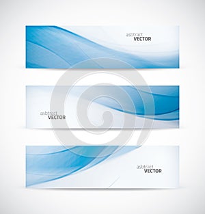 Three abstract blue business wave banner header ba