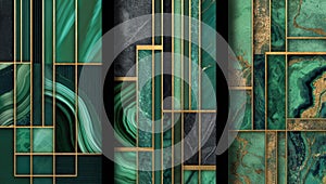 Abstract Geometric Green Marble and Gold Art Deco Pattern