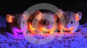 Three Adorable Mice Illuminated With Glowing Ears