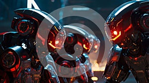 Futuristic Combat Robots in Dimly Lit Setting photo