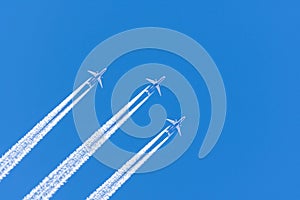 Three airplane big two engines aviation airport contrail clouds