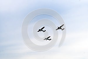 Three Airplanes flying on airshow, Performance, Skill Teamwork