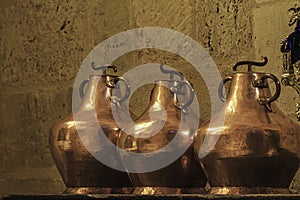 Three Ancient Medium-Sized Copper Vessels photo