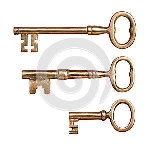 Three Antique Brass Keys