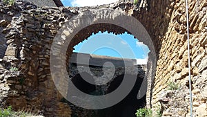 Three arches of the ager castle, huesca, aragon, spain, europe