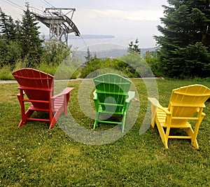 Three armchairs on top of Grouse Mountain, BC, Canada