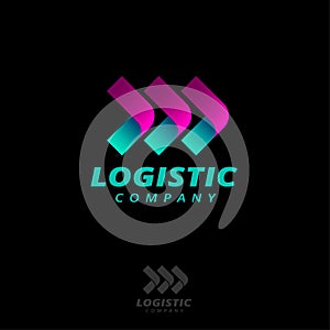 Three arrows logo. Three arrows from bended ribbons. Logistic, delivery logo.