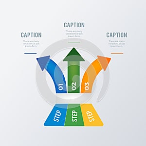 Three arrows up process infographic template design. Business concept infograph with 3 options, steps or processes. Vector