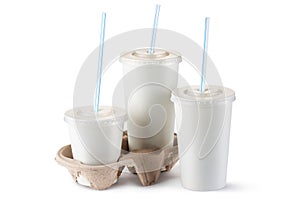 Three assorted disposable cups for beverages photo