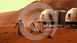 three astronauts disembarking on Mars, generative AI