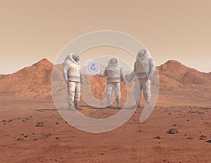 Three astronauts on a new planet
