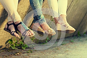 Three attractive tourist girlfriends