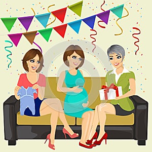 Three attractive women on a baby shower party