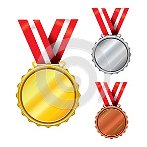 Three awards medals - gold, silver, bronze