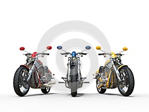 Three awesome colorful vintage motorcycles