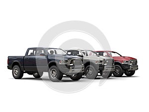 Three awesome metallic pick-up trucks - showroom shot