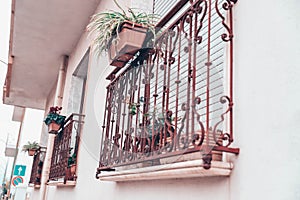 Three balconie in the town of salve in puglia italy