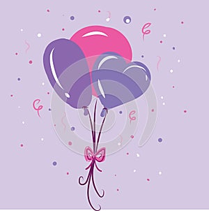 Three balloons with an exclamation mark of different sizes shapes and color are tied together with a bow-like ribbon floats in photo