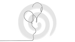Three balloons line art video in continuous line style. Holiday, drawing of birthday celebration. Bunch of balloons for