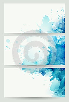 Three banners, abstract headers with blue blots