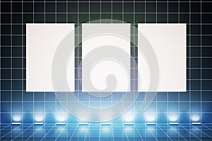 Three banners with blue light