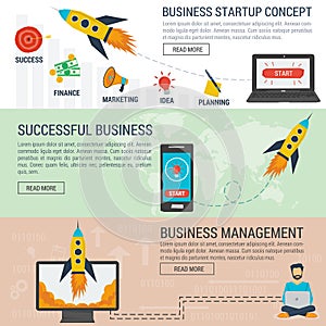Three banners business start up concept