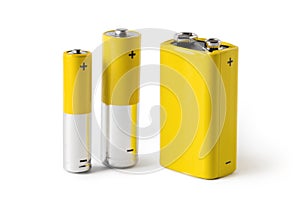 Three batteries, isolated on white background