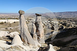 Three Beauties Fairy Chimneys in Urgup Town, Cappadocia, Nevsehir, Turkey