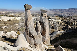 Three Beauties Fairy Chimneys in Urgup Town, Cappadocia, Nevsehir, Turkey
