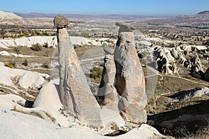 Three Beauties Fairy Chimneys in Urgup Town, Cappadocia, Nevsehir, Turkey