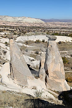 Three Beauties Fairy Chimneys in Urgup Town, Cappadocia, Nevsehir, Turkey