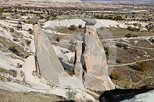 Three Beauties Fairy Chimneys in Urgup Town, Cappadocia, Nevsehir, Turkey