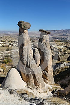 Three Beauties Fairy Chimneys in Urgup Town, Cappadocia, Nevsehir, Turkey