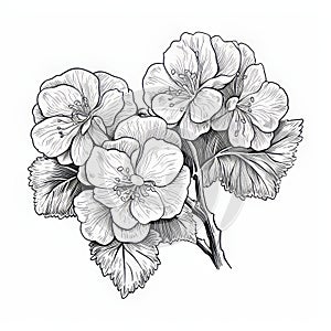Highly Detailed Black And White Apple Blossom Drawing photo