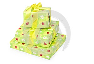 Three beautiful gift boxes isolated