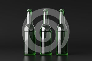 Three beer bottles 500ml mock up on black background
