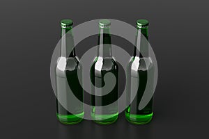 Three beer bottles 500ml mock up on black background