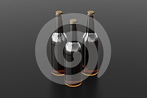 Three beer bottles 500ml mock up on black background